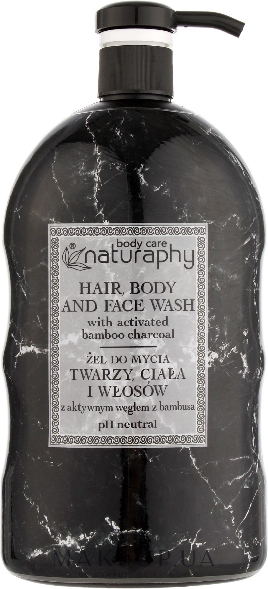 Гель для душа, тела, лица и волос с активированным углем и ароматом сандалового дерева - Naturaphy Hair, Body And Face Wash — фото 1000ml