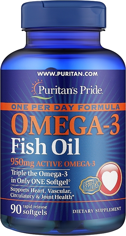 Омега-3, 950 мг, в гелевых капсулах - Puritan's Pride One Per Day Omega-3 Fish Oil 950mg Softgels — фото N1