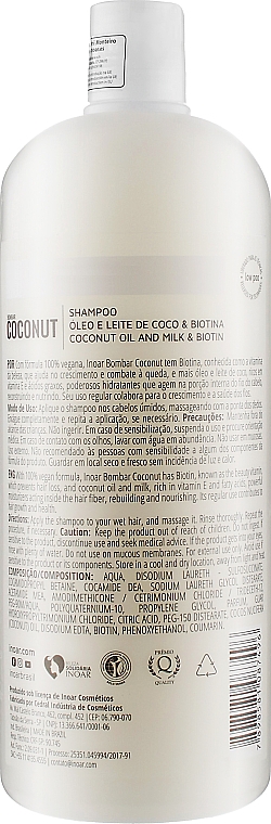 Безсульфатный шампунь для волос - Inoar Bombar Coconut Shampoo — фото N2