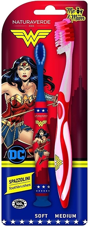 Набор зубных щеток, 2 шт. - Naturaverde Kids Wonder Woman Me & My Mum Toothbrushes — фото N1