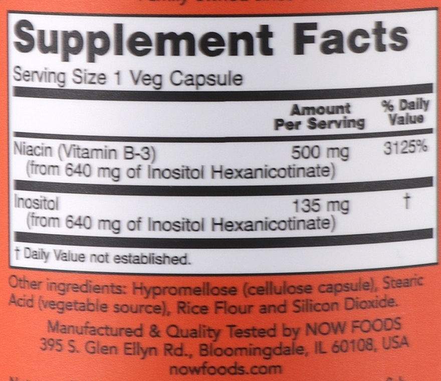 Диетическая добавка - Now Double Extra Strength Flush-Free Niacin 500 mg — фото N2