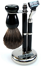 Парфумерія, косметика Набір для гоління - Golddachs Pure Badger, Mach3 Black Chrom (sh/brush + razor + stand)