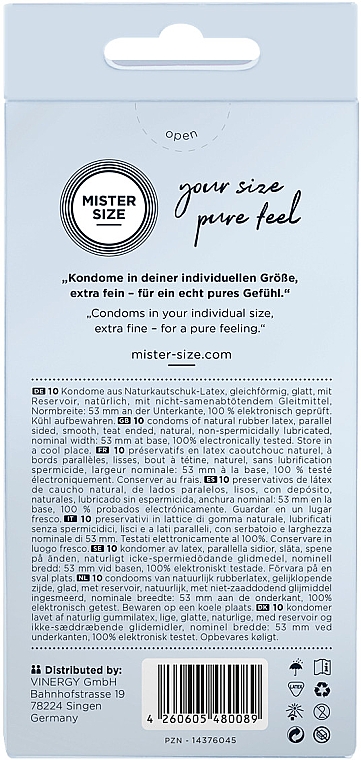 Презервативы латексные, размер 53, 10 шт - Mister Size Extra Fine Condoms — фото N3