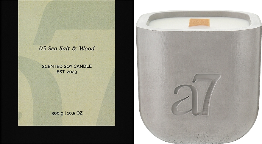 Ароматическая соевая свеча, серая - A7 Candles Sea Salt&Wood — фото N6