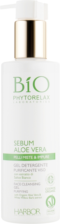 Очищающий гель для лица с алоэ вера - Phytorelax Laboratories Bio Phytorelax Sebum Aloe Vera Face Cleansing Gel Purifying — фото N2