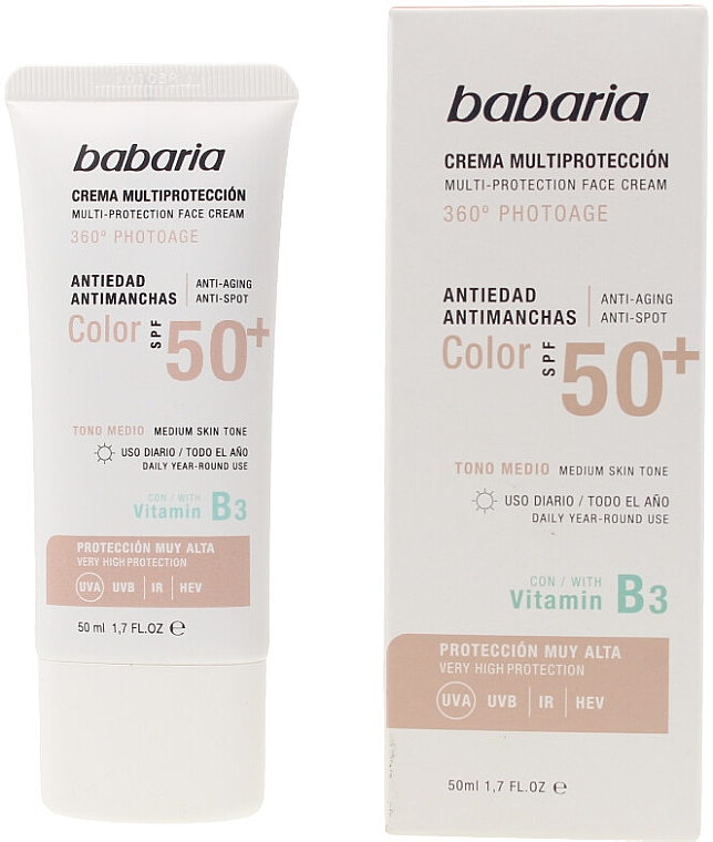 Сонцезахисний крем проти пігментних плям - Babaria Multi-Protection Spf 50+ Face Cream — фото N1