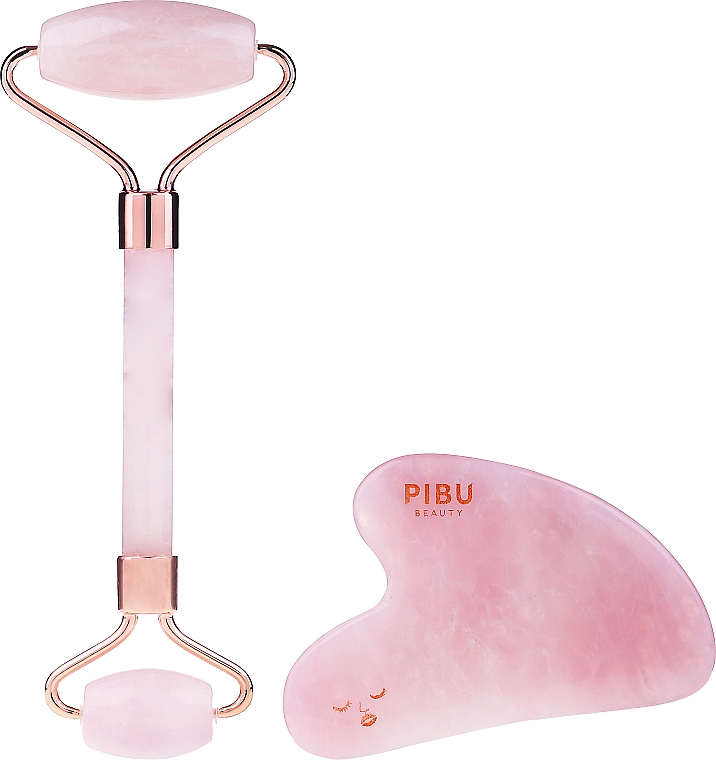 Набір - Pibu Beauty Rose Quartz Facial Roller & Gua Sha Set (massager/2pcs) — фото N2