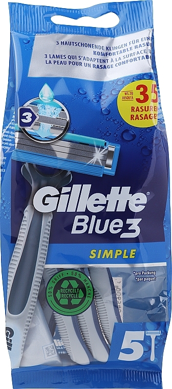 Набір одноразових станків для гоління, 4 + 1 шт. - Gillette Blue3 Simple Disposable Razors 4+1 — фото N1
