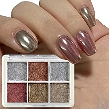 Набір пудри для нігтів із дзеркальним ефектом, 6 кольорів - Deni Carte — фото N9