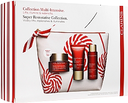 Духи, Парфюмерия, косметика Набор - Clarins Super Restorative Christmas Set (cr/50ml + cr/15ml + essence/50ml + bag)