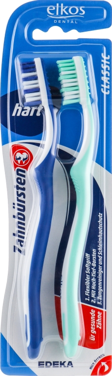 Зубная щетка жесткая, бирюзовая+синяя - Elkos Dental Classic