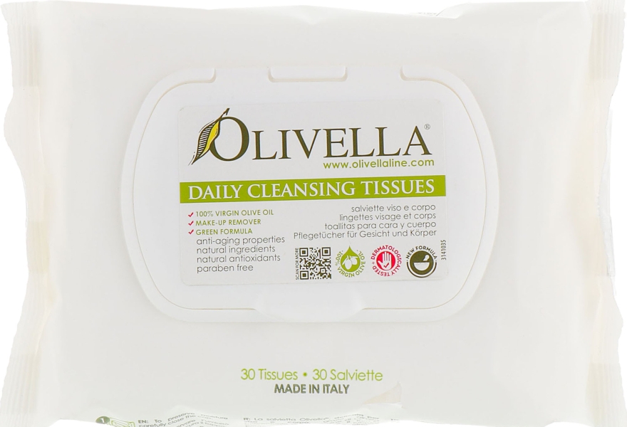 Очищающие салфетки 2в1 для лица и тела - Olivella Daily Facial Cleansing Tissues