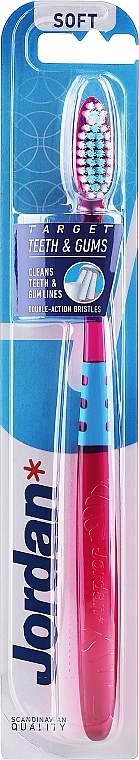 Зубная щетка мягкая Target, розовая, листочки - Jordan Target Teeth & Gums Soft — фото N1