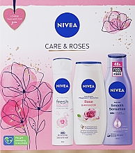 Духи, Парфюмерия, косметика Набор - NIVEA Care & Roses (deo/spray/150ml + sh/gel/250ml + b/milk/250ml)