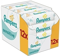 Детские влажные салфетки, 12 х 56 шт. - Pampers Sensitive Wipes — фото N2