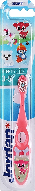 Дитяча зубна щітка Step 2 (3-5) м'яка, рожево-біла з оленятком - Jordan — фото N1