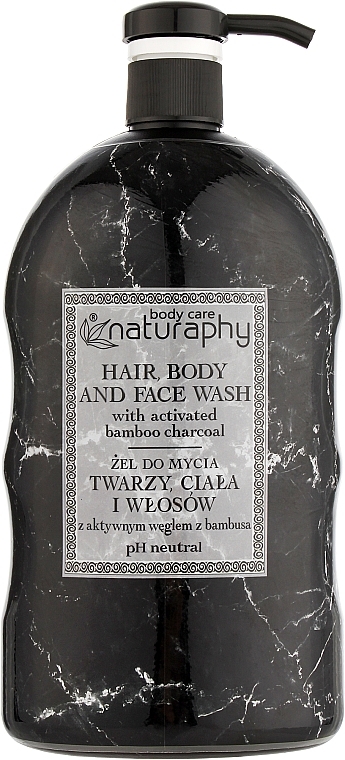 Гель для душа, тела, лица и волос с активированным углем и ароматом сандалового дерева - Naturaphy Hair, Body And Face Wash — фото N1