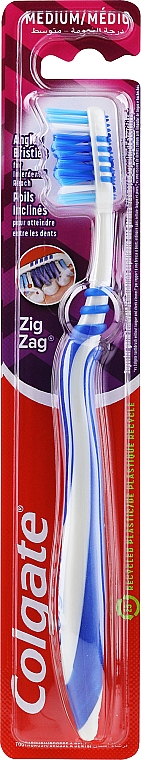 Зубная щетка "Зигзаг" средней жесткости, сине-белая с голубым - Colgate Zig Zag Plus Medium Toothbrush — фото N1