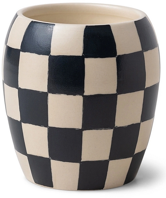 Ароматическая свеча "Черный инжир и олива", черная - Paddywax Checkered Porcelain Candle Black Fig & Olive — фото N1
