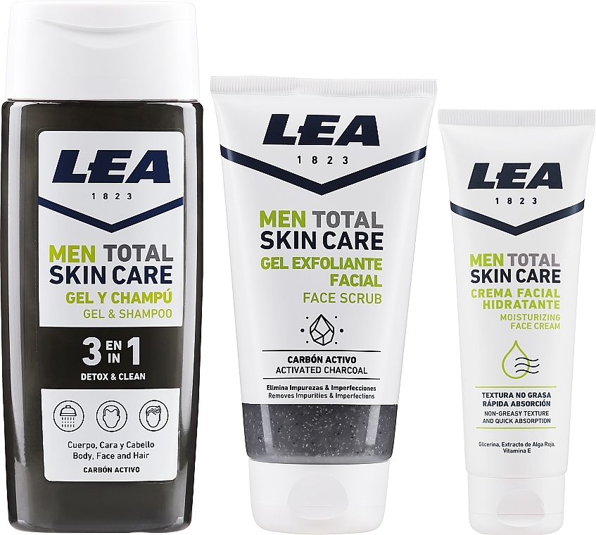 Набор - Lea Men Total Skin Care Detox & Clen (sh/gel/300ml + f/cr/75ml + f/scrub/150ml) — фото N1