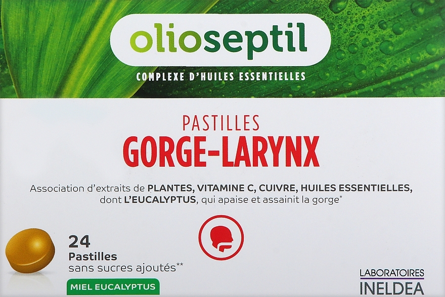 Пастилки горло-гортань со вкусом меда и эвкалипта - Olioseptil Pastilles Gorge Larynx — фото N1