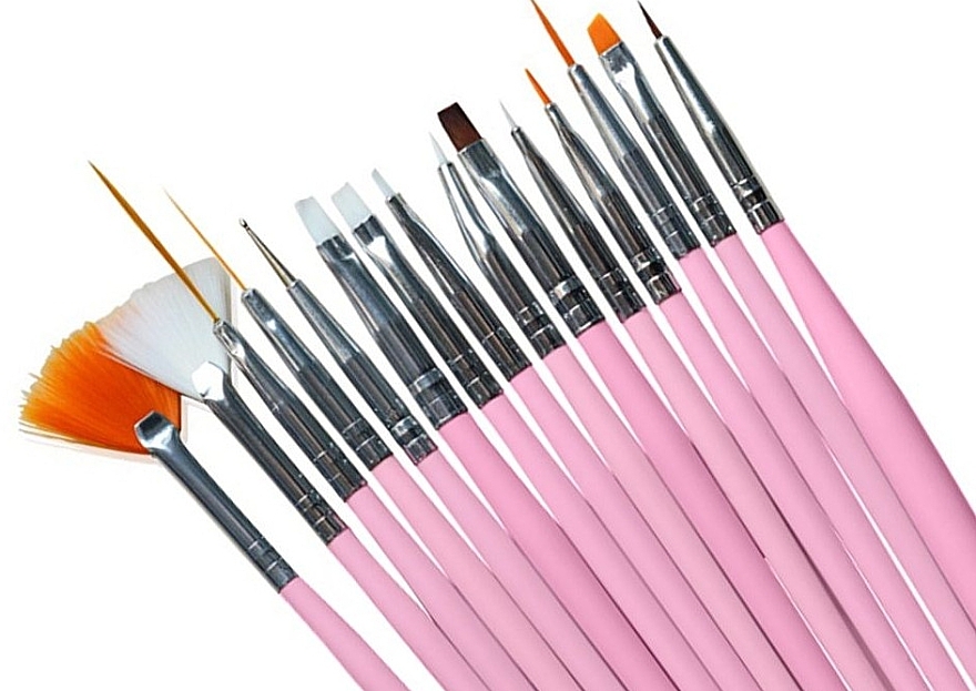 Набір пензликів для дизайну нігтів, 15 шт., рожеві - Sunone Nail Air Brush — фото N3