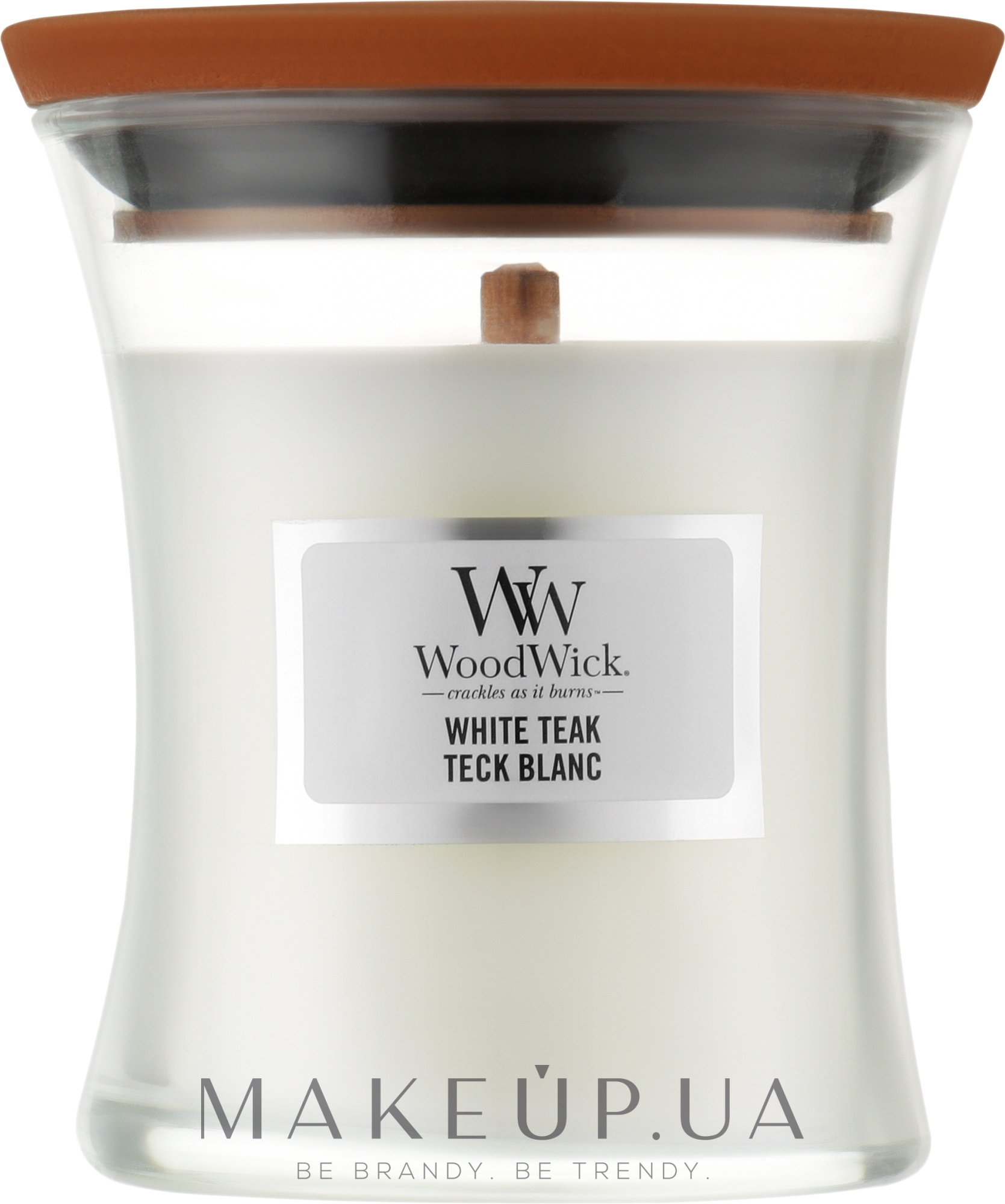 Ароматична свічка в склянці - WoodWick Hourglass Candle White Teak — фото 85g