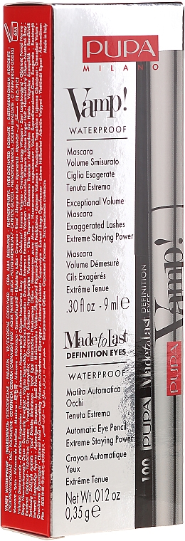 Набор - Pupa Vamp! Mascara Waterproof & Made To Last Definition Eyes (mascara/9ml + pensil/0.35g) — фото N1