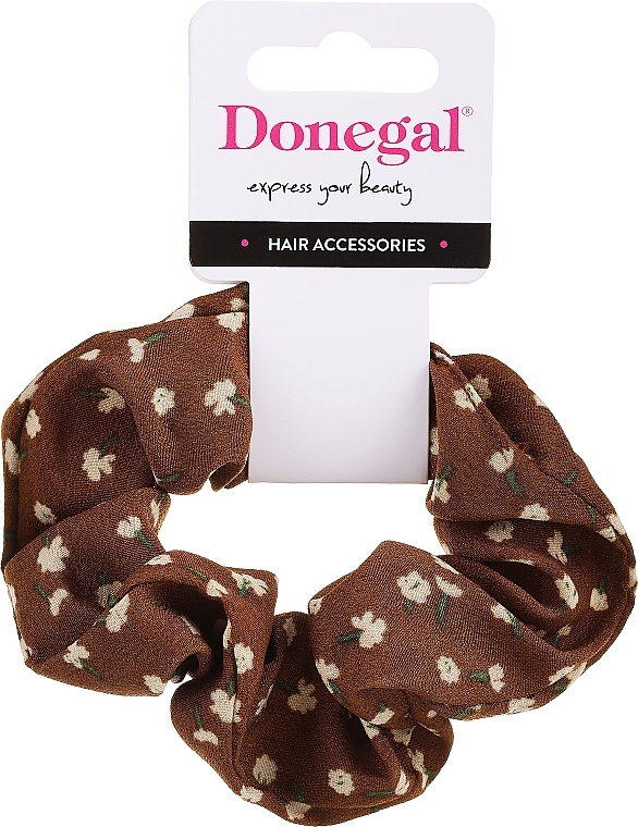 Резинка для волос, FA-5645, коричневая в цветы - Donegal — фото N1
