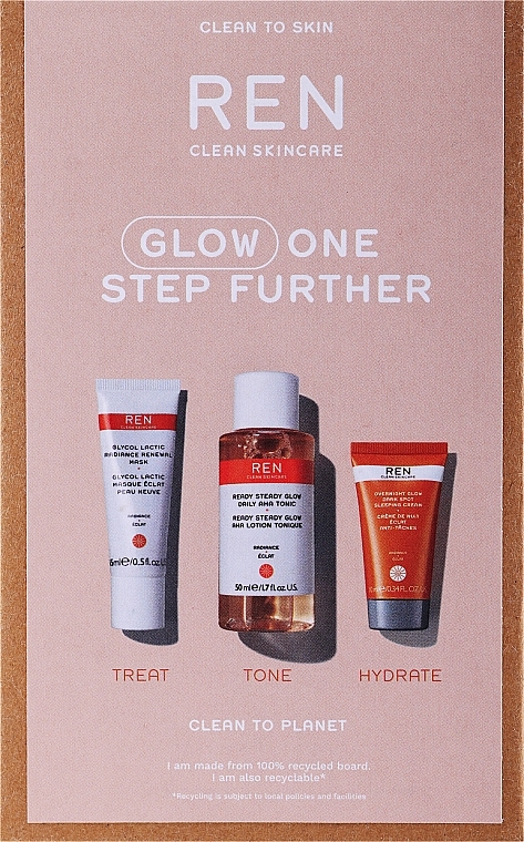 Набор - Ren Clean Skincare Glow One Step Further (mask/15 ml + tonic/50ml + cream/10 ml) — фото N1