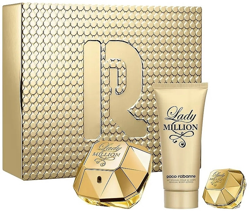 Paco Rabanne Lady Million - Набор (edp/80ml + b/lot/100ml + edp/5ml) — фото N1