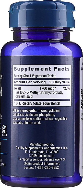 Пищевая добавка "Фолат", 1700 мг - Life Extension Optimized Folate — фото N2