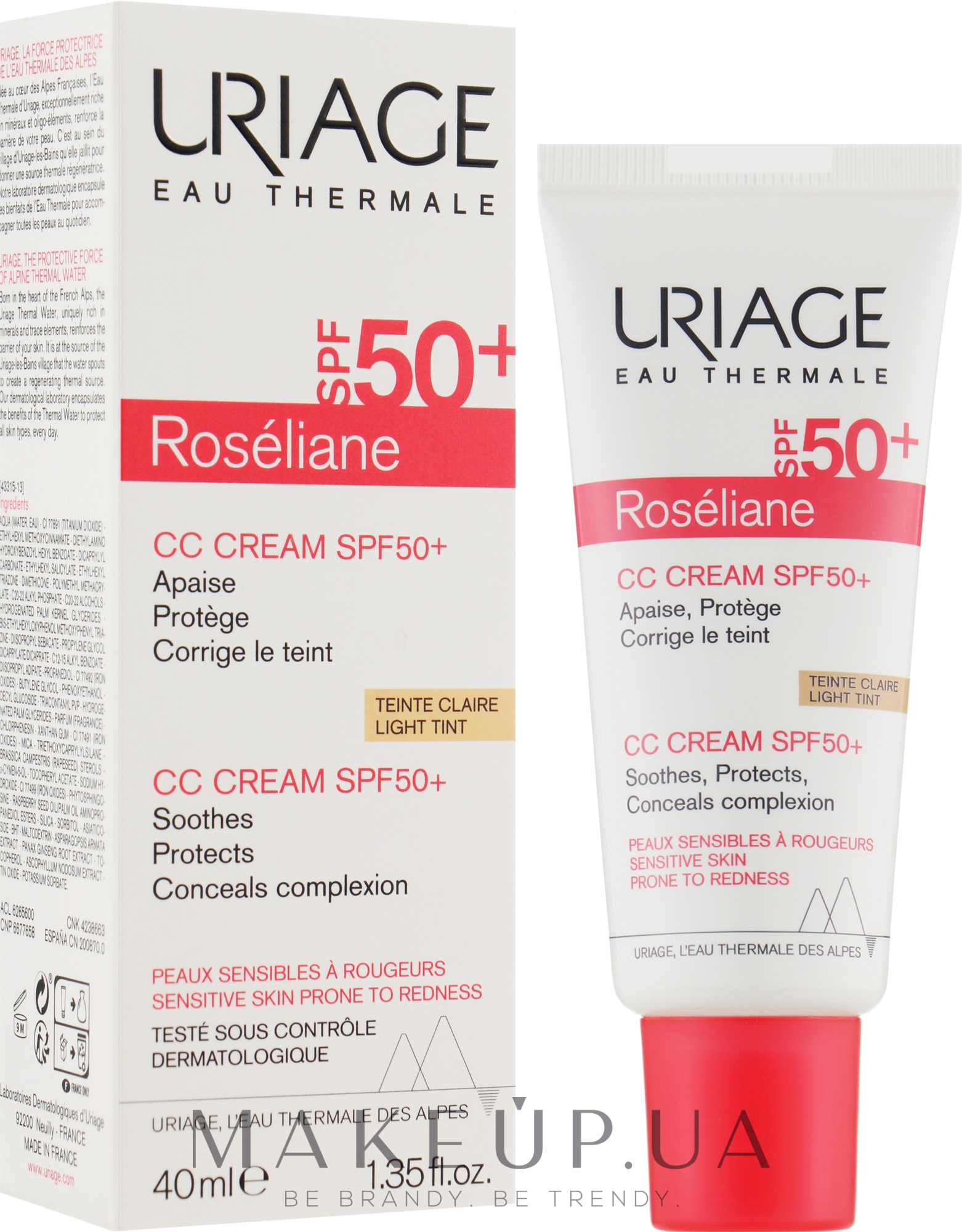 Зволожувальний СС-крем для обличчя проти почервонінь - Uriage Roseliane CC Cream Moisturizing Cream SPF50+ — фото 40ml