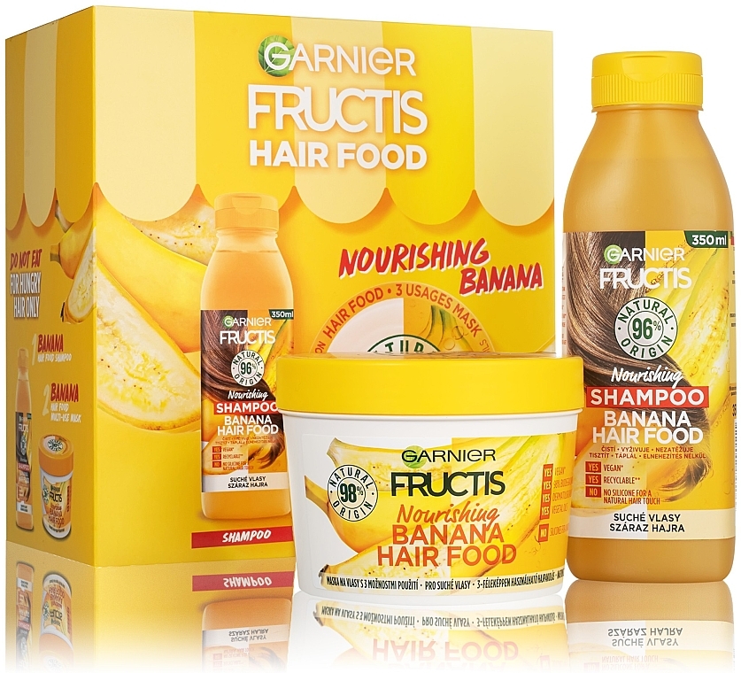 Набір - Garnier Fructis Hair Food Banana (h/shampoo/350ml + h/mask/390ml) — фото N1