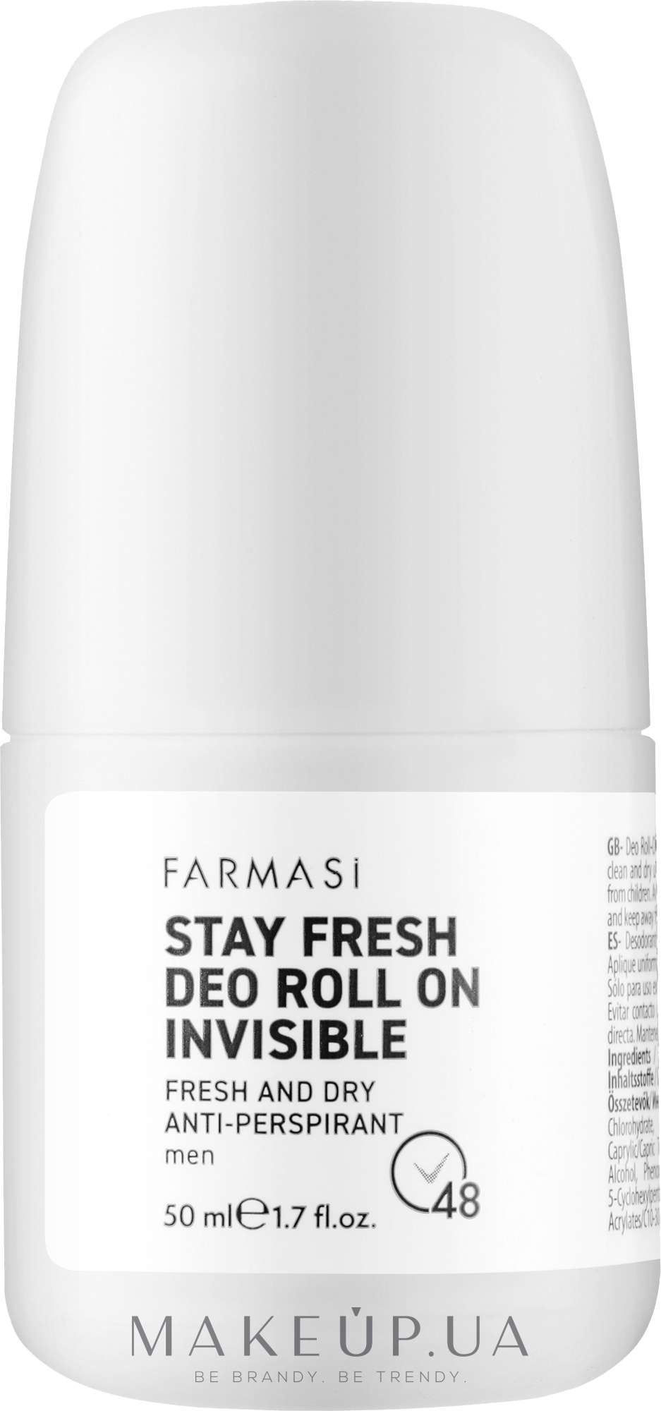 Роликовый дезодорант-антиперспирант для мужчин - Farmasi Stay Fresh Men Deo Roll-on Invisible — фото 50ml