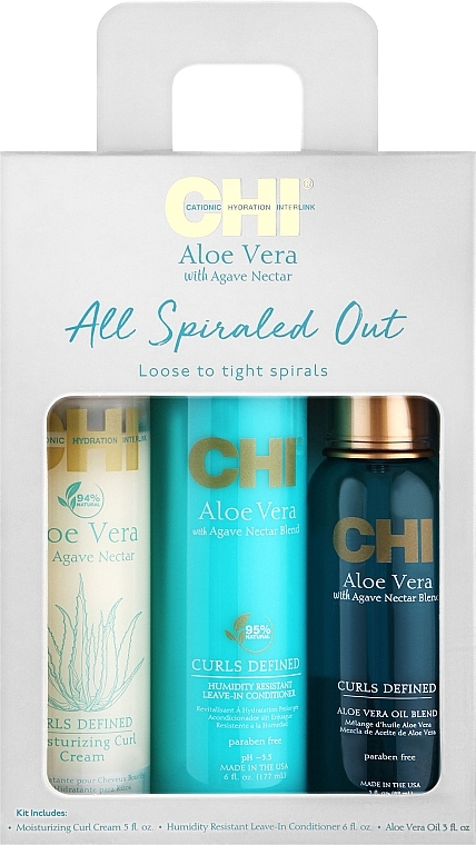 Набор - CHI Aloe Vera All Spiraled Out Kit (h/cr/147ml + cond/177ml + h/oil/89ml) — фото N1
