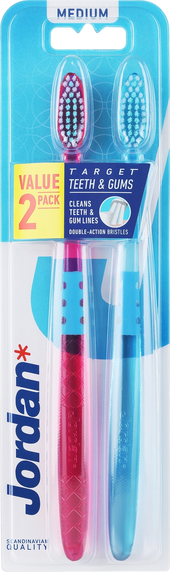 Зубная щетка средней жесткости, голубая + розовая - Jordan Target Teeth Toothbrush — фото 2шт