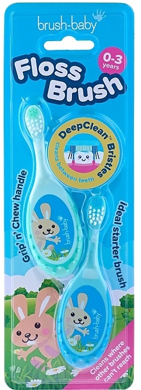 Набор из 2 щеток "Flossbrush", 0-3 лет, голубая/бирюзовая - Brush-Baby Mixed Colour Blue/Teal — фото N1