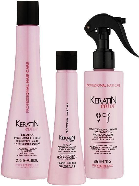 Набір - Phytorelax Laboratories Keratin Color Intensive Hair Treatment Kit (shm/250ml + cond/100ml + h/spray/200ml) — фото N2