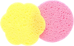 Парфумерія, косметика Спонж для вмивання, целюлоза, "Квітка + коло" жовтий + рожевий - Cosmo Shop