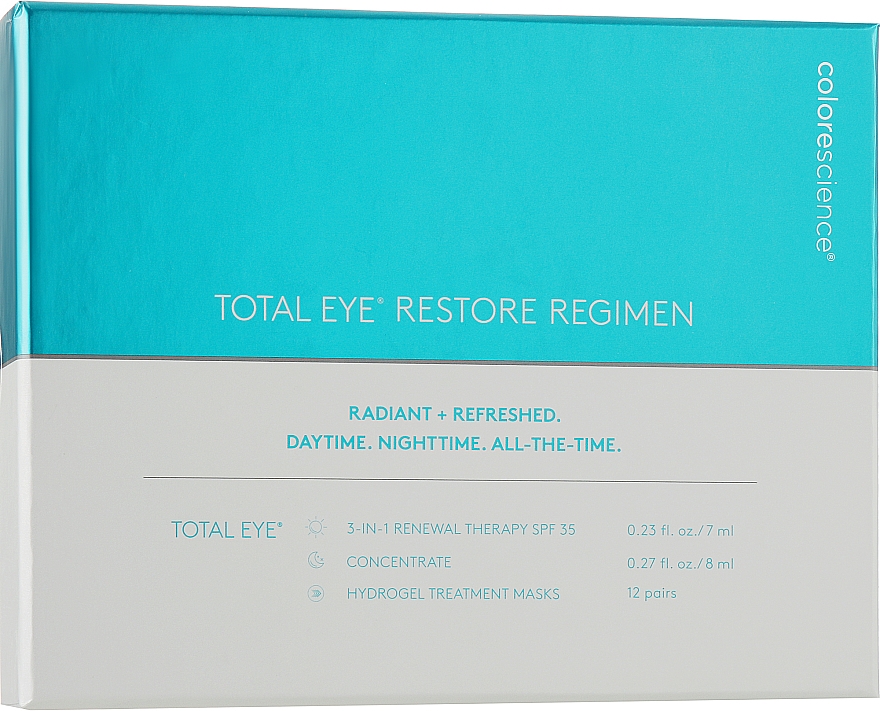 Набор для коррекции пигментных пятен - Colorescience Total Eye Restore Regimen Kit (eye/cr/7ml+ concentrate/8ml + patches/12pcs.) — фото N1