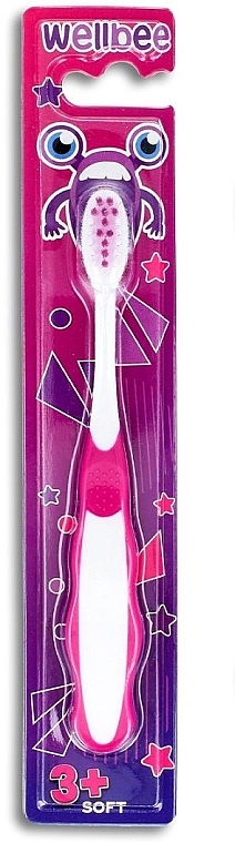 Детская зубная щетка, мягкая, от 3 лет, в блистере, белая с розовым - Wellbee Toothbrush For Kids — фото N2