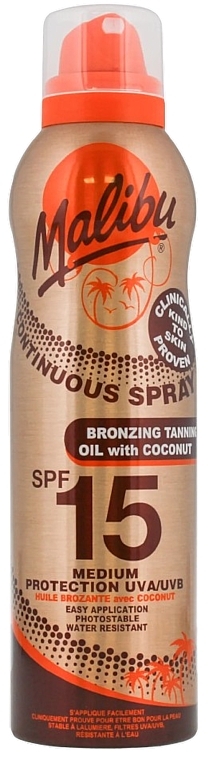 Олія-спрей для засмаги - Malibu Continuous Bronzing Tanning Oil Coconut SPF 15 — фото N1