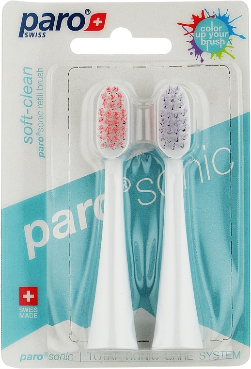Змінні щітки для звукової зубної щітки, рожева + бузкова - Paro Swiss Sonic Soft-Clean — фото N1