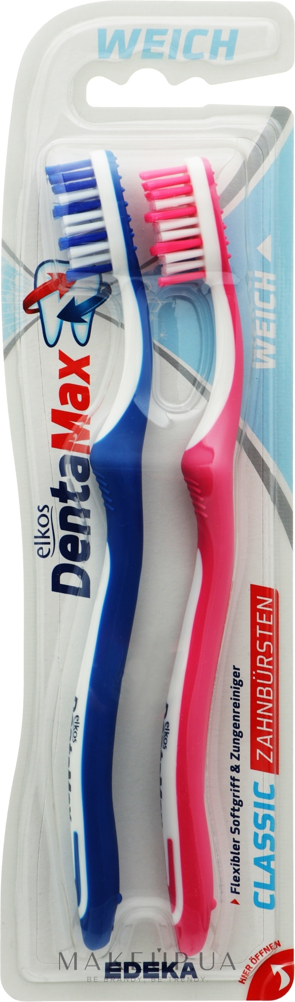 Зубна щітка м'яка, рожева+синя - Elkos Dental Classic — фото 2шт