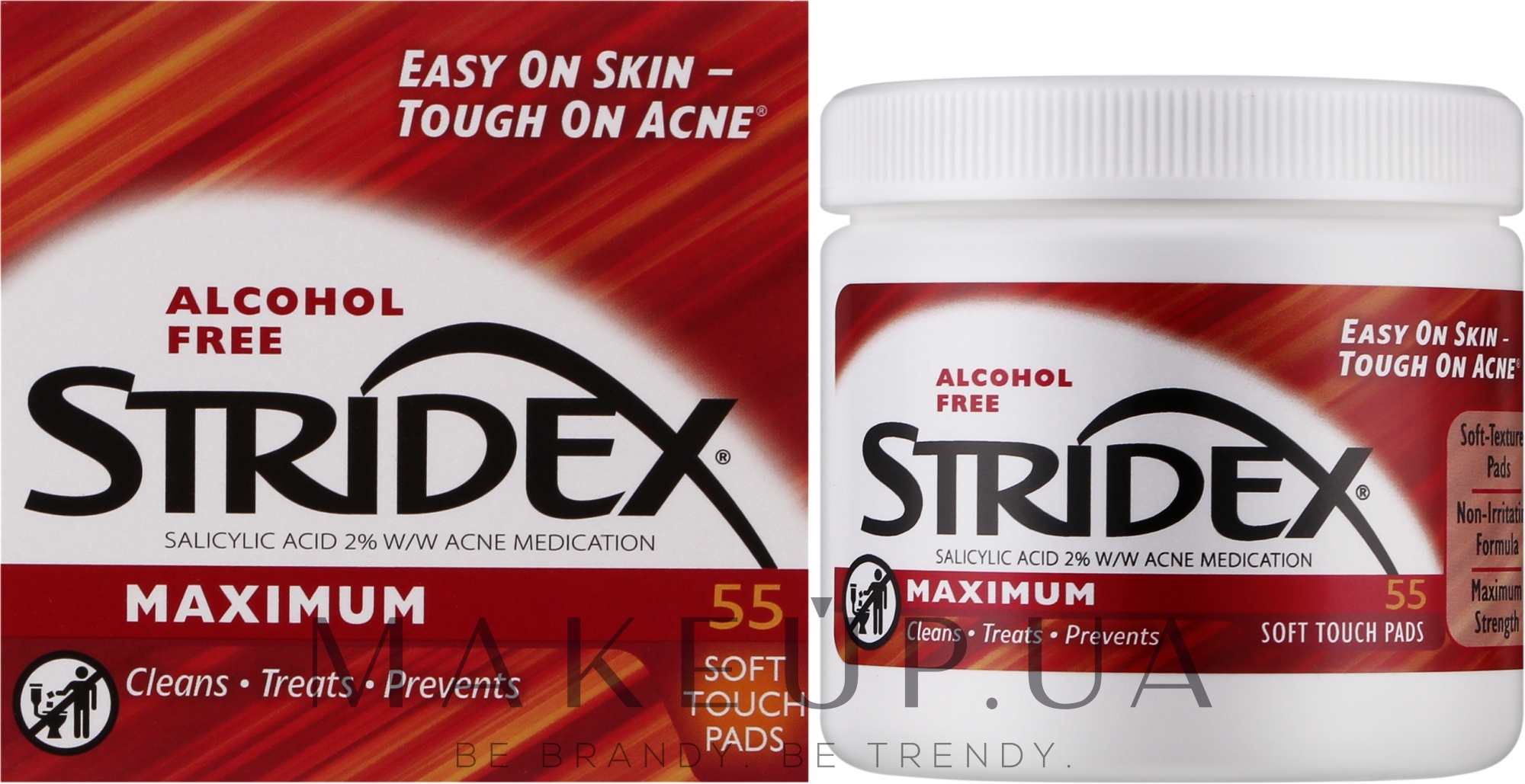 Очищувальні диски проти акне, без спирту - Stridex Single-Step Acne Control Maximum Salicylic Acid 2% — фото 55шт