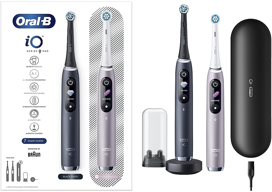 Набор электрических зубных щеток - Oral-B iO Series 9 Duo iOM9d.2J2.2AD 3758 Black Onyx, Rose — фото N1