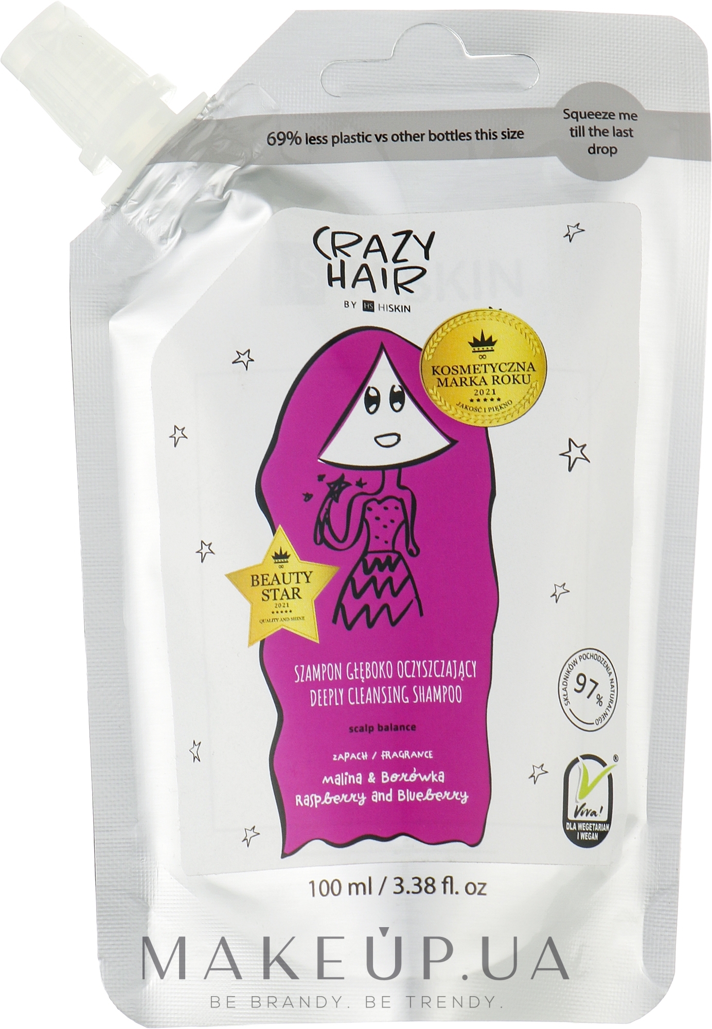 Глубоко очищающий шампунь "Баланс кожи головы" - HiSkin Crazy Hair Deep Cleansing Shampoo Scalp Balance Raspberry & Blueberry Refill (запасной блок) — фото 100ml