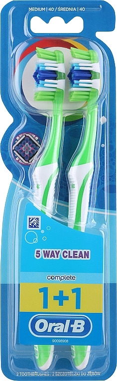 Набор зубных щеток "Комплекс Пятисторонняя чистка", 40 средняя, салатовая+салатовая - Oral-B Complete 5 Way Clean