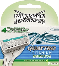 Парфумерія, косметика Змінні леза, 2 шт. - Wilkinson Sword Quattro Titanium Sensitive